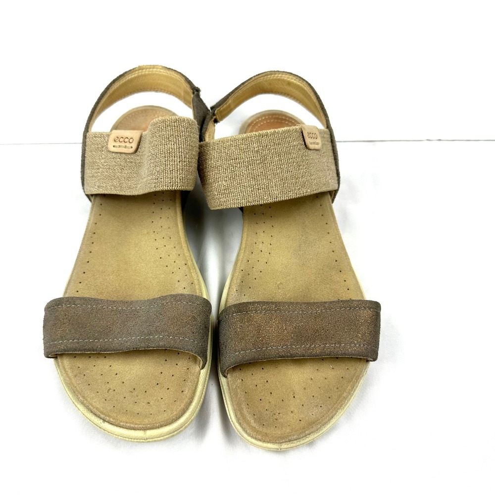 ECCO Damara Metallic Suede Elastic Slingback Sandals Womens 37 Bronze Taupe